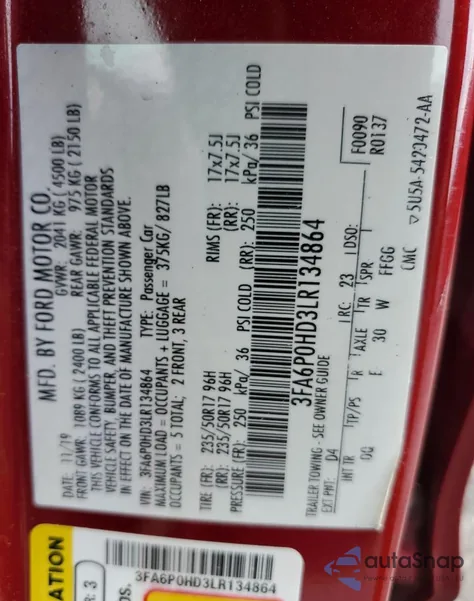 2020 Ford Fusion Se из США, поврежденный, VIN 3FA6P0HD3LR134864